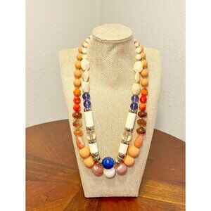 Double Strand Multicolor Beaded Statement Necklace